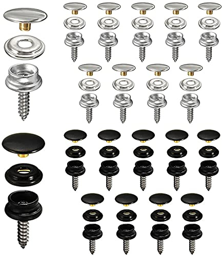 Zasvec Druckknöpfe Edelstahl 20 Sätze Druckknöpfe zum Schrauben Druckknopf Set Druckknopf zum Anschrauben Metallknöpfe Druckknöpfe Schrauben 3 Teiliges Schraub-Set für Segeltuch