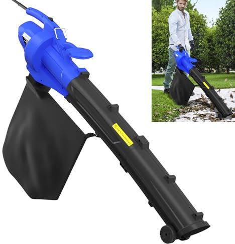 Leaf Blower Garden Vacuum and Shredder 3 in 1, 30L Leaf Collection Bag, 3000W Leaf Vacuum, 10:1 Shredding Ratio, 10m Cable, Variable Speed, Movable Wheels