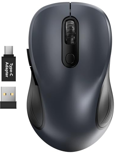Trueque Wireless Mouse, 2.4GHz Ergonomic Mouse for Laptop & PC, Silent Portable Computer Mice with Back & Forward Buttons, USB-C Adapter for Windows/Mac, M01 (Gray)