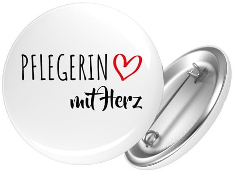 Huuraa Button Pflegerin mit Herz Geschenk | 25mm Pin Accessoire rund mit Sicherheitsnadel Ansteckbutton Geschenkidee Anstecknadeln für Jacken Rucksäcke
