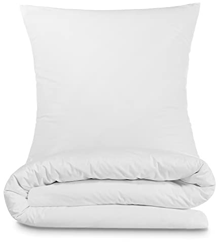 Alreya Renforcé Bettwäsche 240 x 220 cm mit 2 Kissenbezuge 80 x 80 cm - 100% Baumwolle mit Reißverschluss, Superweiches Bettbezug, Weiß
