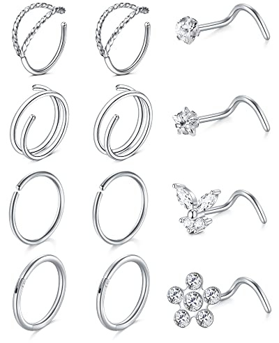 AceFun Nasenpiercing Ring Stecker Nostril Piercing Silber Rosegold schwarz Regenbogenfarben 18G 20G L Förmig klar Stecker Spirale Stecker retainers Chirurgenstahl und Kunststoff Nasenschmuck