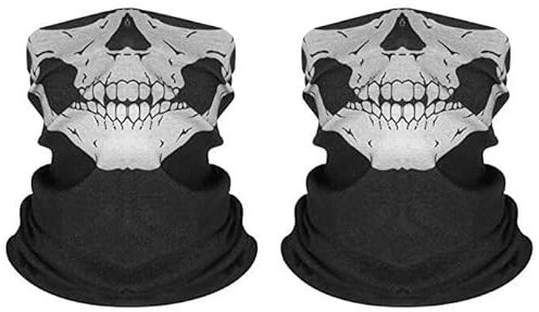 ZLYJ Moto Crâne Masque Demi-Masque Cou Chapeaux Extérieur Ski Crâne Fête Masques Sport Halloween Masque pour Moto 2 Pièces Black