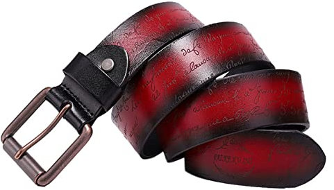 WRJAHCG Damengürtel,Nietengürtel Damen,Nietengürtel Im Punk-Stillegierungsschnalleleder,Rot,125cm/49.2''