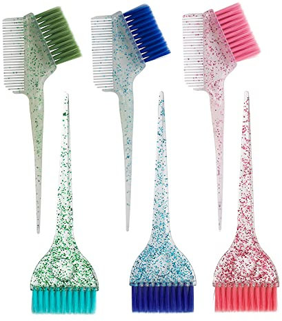 KOENWEENI Juego de 6 cepillos y peines para teñir el cabello, kit de herramientas multicolor con purpurina para colorear y uso en salón de belleza