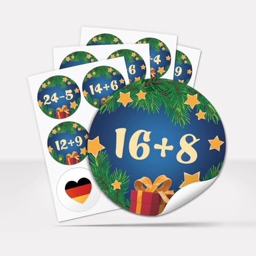 Adventskalender-Zahlen Aufkleber 1 bis 24 / Blau Rechnen Mathe/Etiketten/Sticker/Weihnachtskalender/Advent/Rund/DIY/zum Aufkleben