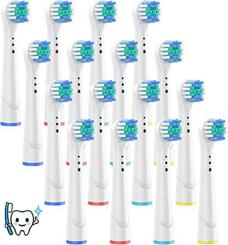 Testine Di Ricambio Per Braun Oral B Spazzolino Elettrico, Generiche Ricariche, Clean Care Cross Action Rimozione Placca, Delicato Sulle Gengive 16 Pezzi Bianco