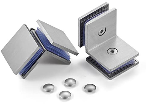 Ranbo 304 Edelstahl, quadratisch, rahmenlos, Glasklemmverbinder/Duschtür, feste Platte/Glas-zu-Glas-Eckklemme, für 5/16 bis 1/2 (8 bis 12 mm) Glasstärke, 2 Stück gebürstetes Nickel
