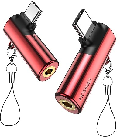 MOSWAG 3,5 mm Klinke auf USB c DAC Aux Kopfhörer 90 Grad Winkel Adapter | Aux Kopfhörer Adapter mit DAC Chip kompatibel mit iphone17/17 air/17pro/17pro max,Galaxy S 25 Serie,iPad,Mac