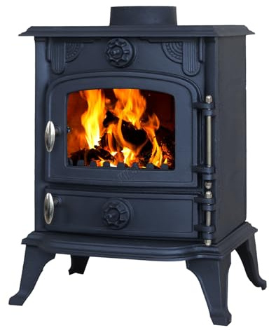 HEATSURE Woodburning Multifuel Stove Cast Iron Log Wood Burner Fireplace Glass View Airwash System Heat Warm Indoor 5KW Defra Approved Eco Design