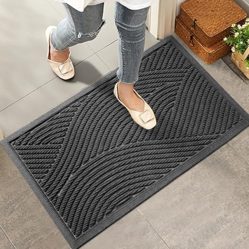 HIYARD Sturdy Front Door Mat, Absorbent Muddy Dirt Resist Welcome Door Mats Outdoor Indoor, Stain and Fade Resistant, Non-Slip Backing Entry Mat Low Profile Doormat for Entryway, 29×17, Grey