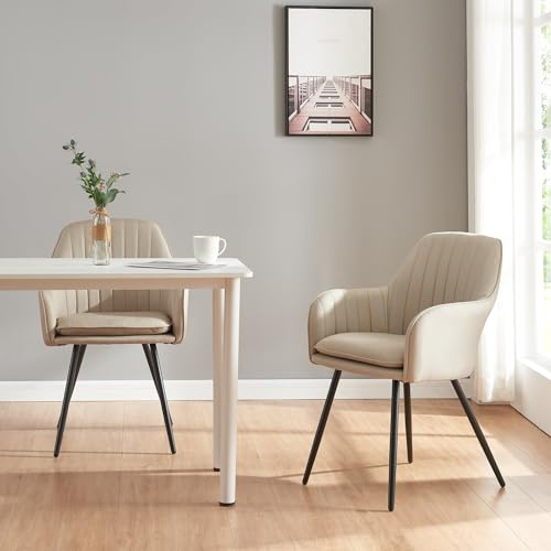 [en.casa] Esszimmerstuhl Kannonkoski im 2er Set Polstersessel mit Sitzkissen Esstisch Stuhl in Beige mit Armlehne für Esszimmer Wohnzimmer Küche und Büro 86x57x59cm