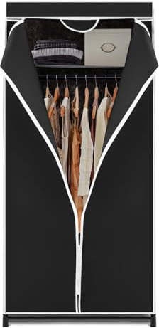 SOARS Kleiderschrank, Stoffschrank mit Kleiderstange stabil & Ablage, Kleiderschrank Stoff mit Metallgestell, Faltschrank 74 x 50 x 172 cm, für Schlafzimmer, Ankleidezimmer (Schwarz)