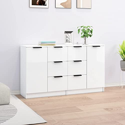 CKioict Buffetschrank modern Küchenschrank Vitrinenschrank Sideboards 2 STK. Hochglanz-Weiß 60x30x70 cm Holzwerkstoff für Wohnzimmer, Schlafzimmer, Flur