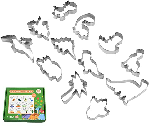 Chaies Juego de cortadores de galletas de dinosaurio, molde de galletas portátil, herramienta de fondant para galletas de pastelería, molde divertido para niños