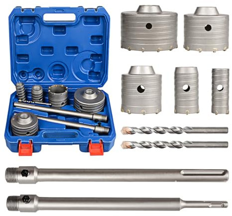 YOSIGHT 9-teiliges SDS Plus & SDS Max Bohrkronen Set – Kronenbohrer Beton (Ø30/40/65/80/100mm) inkl. Bohrer, 300mm Schaft – Bohrkrone für Beton & Mauerwerk