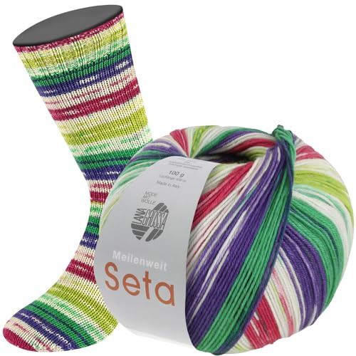 LANA GROSSA Meilenweit Seta | Sockengarn mit Seidenanteil, waschmaschinenfest | Handstrickgarn 55% Schurwolle (Merino), Polyamid, & Seide | 100g Wolle zum Stricken & Häkeln | 400m Garn FB3446