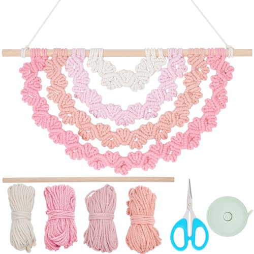 FREEBLOSS DIY Makramee Wandbehang Set, DIY Makramee Halbmandala Liebes Herz Wandbehang, Handgefertigter Gewebter Wandteppich, DIY Makramee Wandkunst, Makramee Wandbehang Set Für Raumdekoration