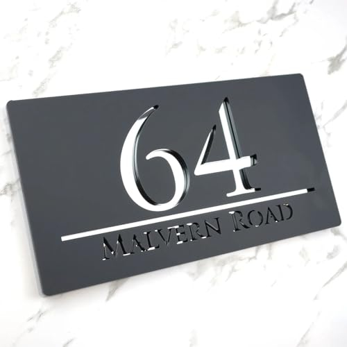Plaque de porte moderne en acrylique 3D personnalisée, Numéro de maison, Noir et Argent, MXN