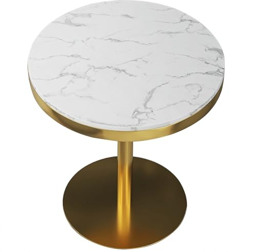 DMCHENGMA Bistrotisch in Barhöhe für den Außenbereich, runder hoher Bartisch aus Marmor für Wohnzimmer, Esszimmer, Bar mit rutschfestem, stabilem Metallsockel(Size:55x75cm)