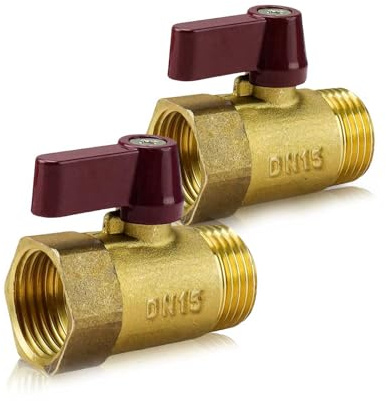 0XBIT Kugelhahn 1/2, 2 Stück Mini Metall Absperrhahn, DN 15 Messing Kugelhähne, Starke Abdichtung, Leckage Verhindern, Geeignet für Küche, Bad, Wc