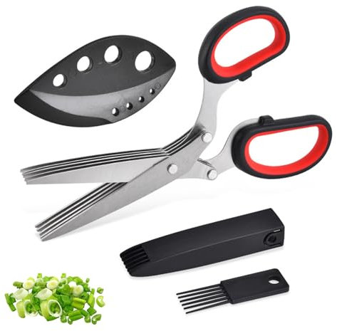 Tijera de Hierbas con 5 Hojas, Tijeras para Hierbas de Acero Inoxidable, Tijeras para Hierbas, Tijeras Multifuncionales, Multifuncionales Tijeras de Cocina, para Cebollino, Perejil, Cilantro, Romero