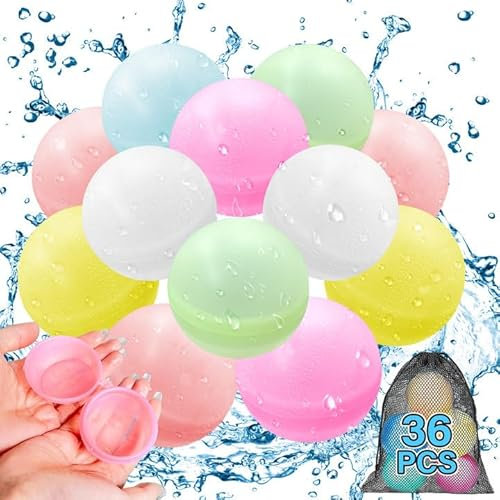 Wasserbomben Wiederverwendbar, 36 Stück Wiederverwendbare Wasserballons Selbstdichtende, Schnell Befüllbare Weiche Wasserbomben,Pool Spielzeug für Wasserschlachten,Familienaktivitäten
