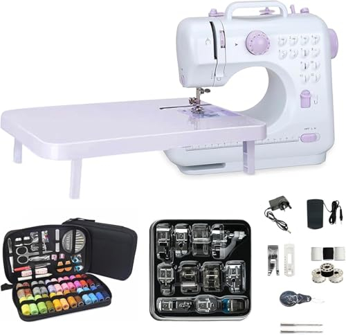 Outbit 12 Stiche Nähmaschine für Anfänger Mini elektrische Nähmaschine mit 1 Erweiterungsplatte, 11 Stück Nähfüße, 97 Stück Nähzeug