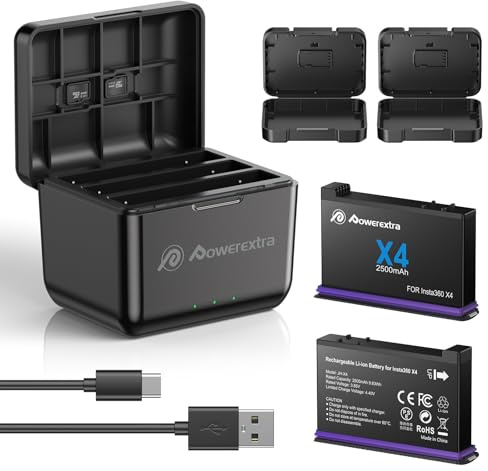 Replacement Insta360 X4 Battery for 360 X4 Accessories, Powerextra 2Pcs 2500mAh Replacement insta360X4 Batteries with Fast Triple Slot Charger Hub Compatible with insta360 X4 Camera