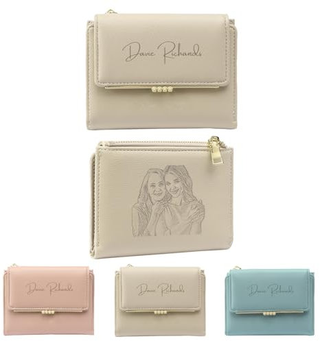 Lam Hub Fong Personalisierte Damen Geldbörse - Benutzerdefinierte Leder Geldbeutel mit Namen und Foto - Damen Brieftasche mit Kartenschlitzen Reißverschluss Münztasche und ID-Fenster (Aprikose)