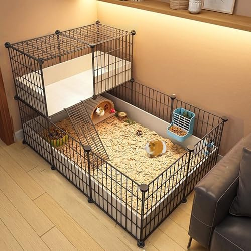 Pgkog Meerschweinchen Gehege, Nagerkäfig Haustierkäfig, Hasenkäfig, Netzabstand 1,5 cm, Hamsterkäfig, Tragbarer Hofzaun mit Wasserdichtem Kunststoffboden