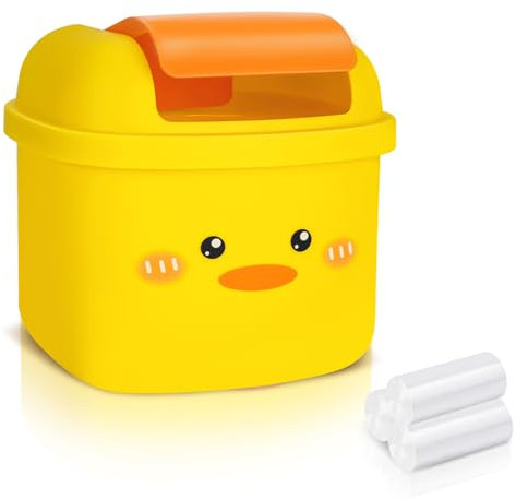Mini Desk Bin with Lid - Cute Desktop Trash Can with Liners, Cartoon Design for Bedroom, Bathroom, Kids, Home Office, Kitchen, Car Indoor (Yellow)