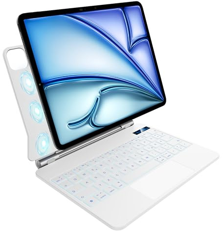 nimin Tastatur Hülle für iPad Air 11 Zoll (M4 2026/M3 2025/M2 2024), Air 5./4. Gen., iPad Pro 11 Zoll 4./3./2./1. Gen.,Trackpad,7-Farbiger Hintergrundbeleuchtung,Magnetverschluss,QWERTZ,Weiß