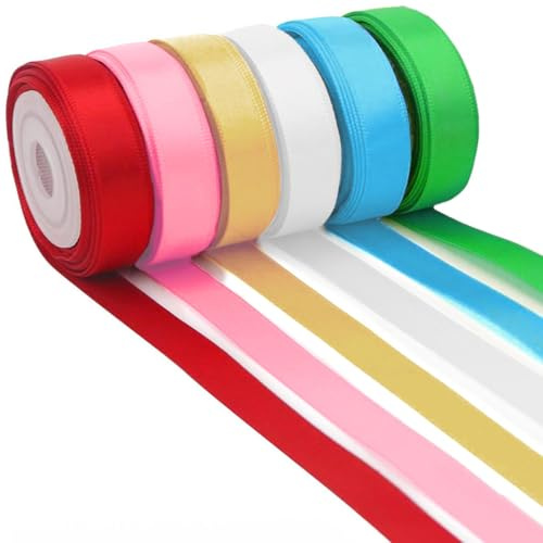 Nastro di Raso, 6 Colori Nastro Satinato, Nastri Regalo in Tessuto 20mm x 22m di Stoffa Colorati per Pacchi Regalo, Fiocchi Fai da Te, Decorazione di Matrimonio Compleanno Palloncini