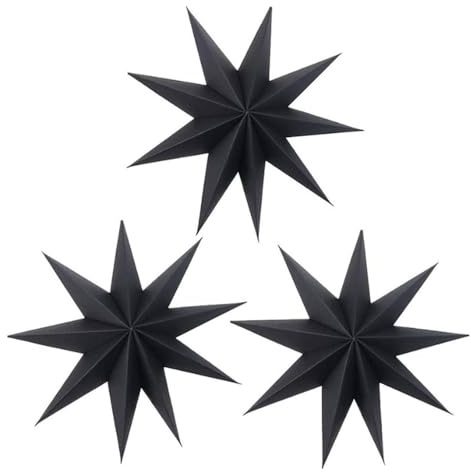 CUEMOON 3 Stück Weihnachtsdekoration Papiersterne, Faltsterne Dekoration Neuneck Weihnachtsstern Deko, 30cm, Schwarz