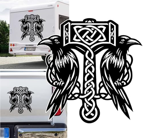 Rakelfix Thors Hammer Krähen Krähe Wikinger Nordisch Raben Aufkleber JDM Sticker Autoaufkleber Größe/Farbe WÄHLBAR