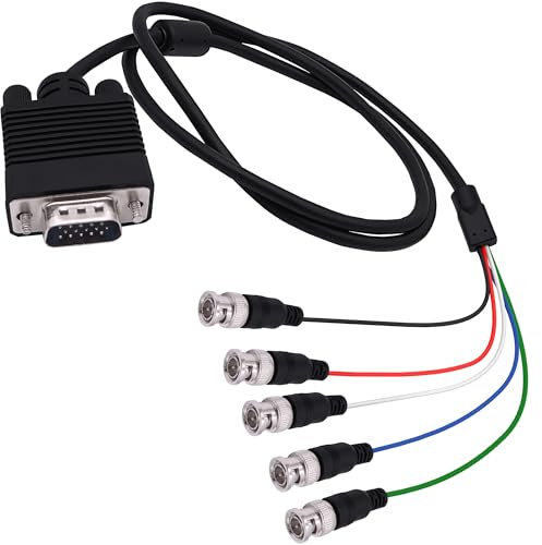 CybNemo VGA to BNC Adapter Cable HD15 VGA to 5 BNC Male to Male RGBHV Coaxial Monitor Breakout Wire for HDTV PC Projector Large Screen Video Conversion Cable -1.5M
