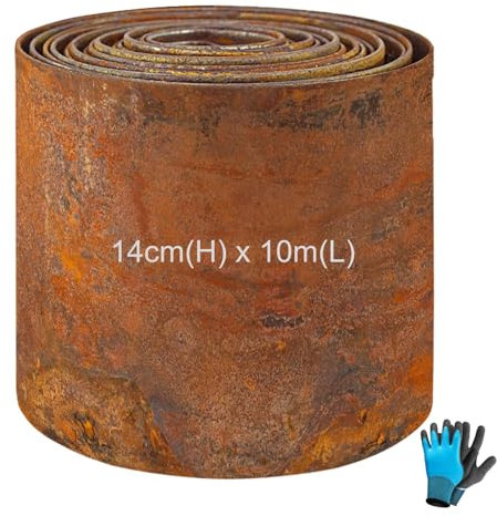 Borde de metal para césped de 10 m, con aspecto oxidado, bordes de césped de 14 cm de alto, acero corten, borde flexible para césped, borde flexible para arriates, parterres, caminos de jardín