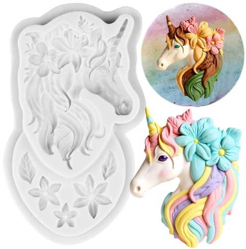 Sijiangmold Unicorn Silicone Moulds Unicorn Fondant Chocolate Mould for Cake Decoration Cupcake Topper Candy Polymer Clay Gum Paste