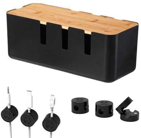 Zyiphor scatola cavi+6 Pcs Magnetic Cable Clips, scatola nascondi cavi, Scatola di gestione dei cavi, Scatola di gestione per nascondere I cavi sciolti per l'ufficio e la casa (Nero)
