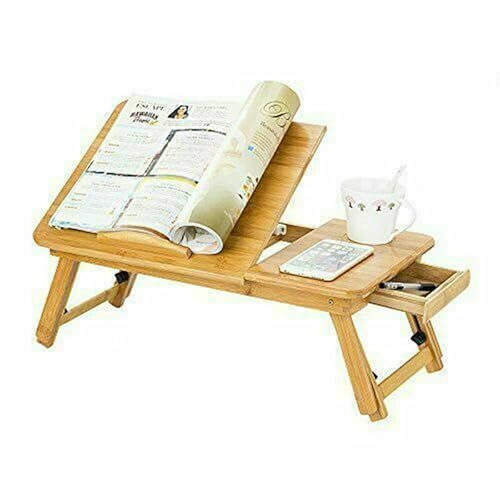 LN COZY CORNER Premium Bamboo Laptop Stand – Adjustable & Portable Laptop Riser for Desk/Bed/Sofa, Foldable Design with Drawer – Ergonomic Laptop Accessory for Home/Office