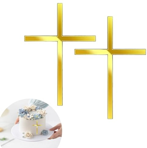 2Stück Kreuz Tortendeko Taufe, Acryl Personalisiert Firmung Tortendeko Kommunion Kreuz Gold, Mädchen Junge Konfirmation Cake Topper Kuchen Deko Erstkommunion,Für Geburtstag Hochzeit Tortenaufleger