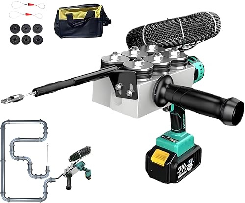 Strumento Professionale per Infilare Cavi Senza Fili, 50 m/Min Tesatura di Cavi Elettrici, Cavo di Piombo 30 m, Macchina for Corde Elettriche con 6 Anelli di Gomma di Ricambio,4.5AH-LithiumBatteryX2