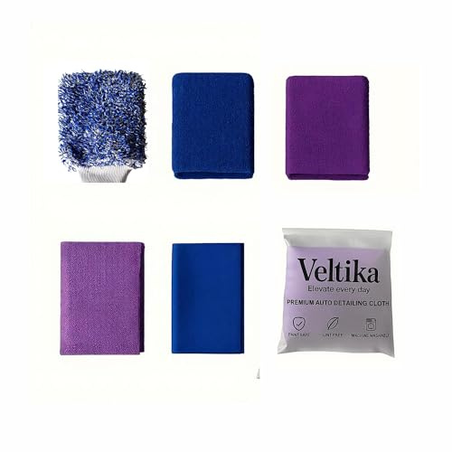 Veltika - 6-Piece Microfibre Car Cleaning Kit with Storage Bag – Ultra-Soft Car Wash & Detailing Towels – Lint-Free, Scratch-Free, Reusable – Interior & Exterior Auto Cleaning Cloths.