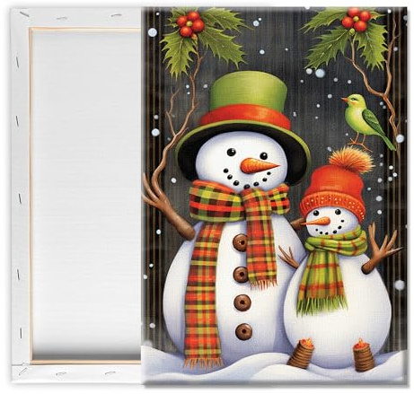 Pavemlo Malennach Zahlen Erwachsene mit Rahmen Weihnachten Schneemann - 20x30 cm kleines Malen nach Zahlen auf Leinwand, Anfängerfreundliches DIY Malset, Perfekt für Wohnkultur & kreative Geschenke