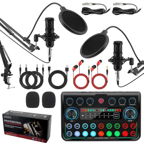 Podcast Equipment Bundle,Streaming Microphone Podcast Starter Kit USB Condenser Soundboard Audio Mixer Kit with Sound Card for PC Laptop Phone,Perfect for Streaming, Singing, YouTube & Gaming