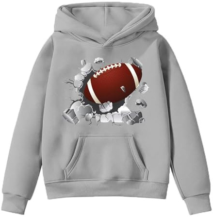 Sudadera con Capucha para niños y niñas, para fanáticos del fútbol Americano, para Adolescentes, Jugadores, Retro, para niños y niñas (Gris, 12-13 años)