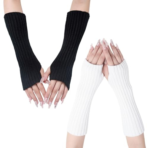 BbiuRer 2 Paar Armstulpen Damen, Handstulpen Damen Winter, Schwarz Und Weiß, Armwärmer Für Büro, Radfahren Und Outdoor-Aktivitäten