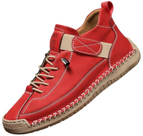 Bekväma ortopediska sneakers, lätta och andningsbara handgjorda läderskor för kvinnor, modernt mode dra-på loafer, Vinrött, 40 EU Bred