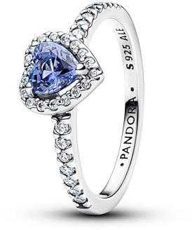 PANDORA Silber Damenring Funkelndes Erhabenes Herz Blau 198421C05